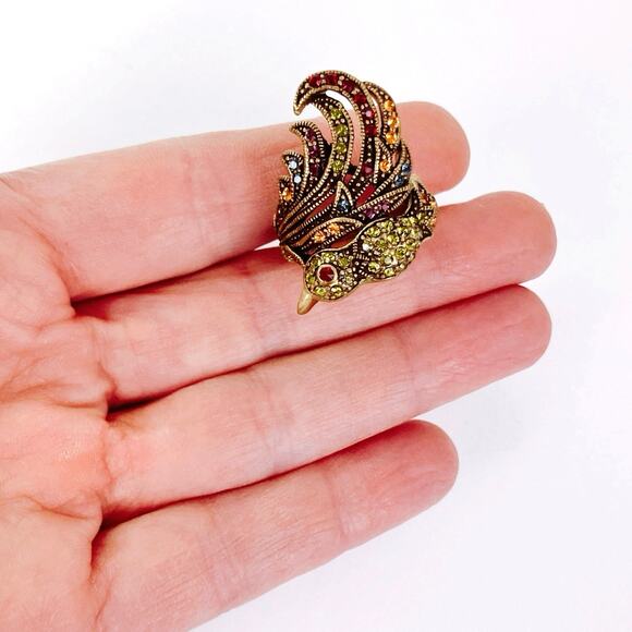 Signed Heidi Daus Bird of Paradise Figural Ring Colorful Swarovski Y2K Size 7 - Picture 8 of 12